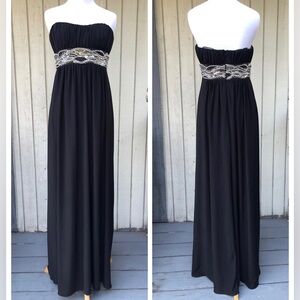 Y2K JS Boutique Strapless Beaded Sequin Embellished Black Evening Gown size 6